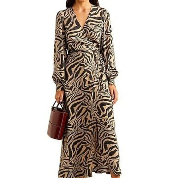 GANNI Printed Midi Wrap Dress NWT Size 0/2 - Picture 8 of 10